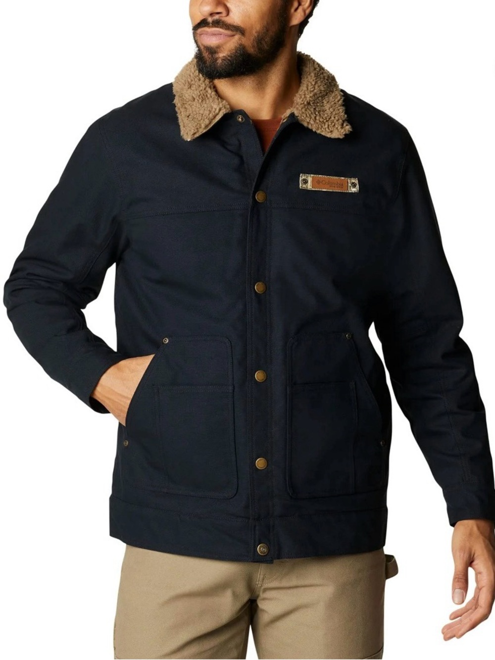 Columbia PFG Men’s L Sherpa Lined, Rugged Canvas Navy Workwear Carhartt Style